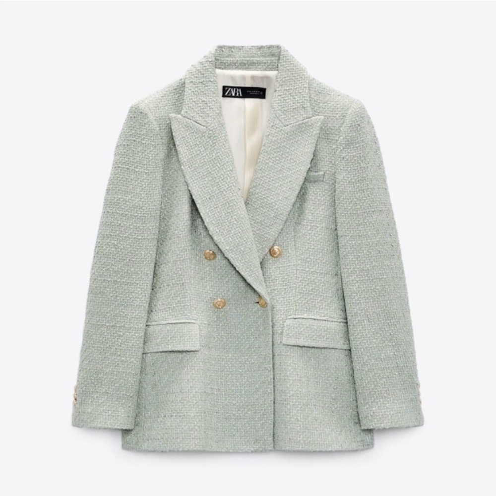 Zara Women's Light Green Tweed Blazer